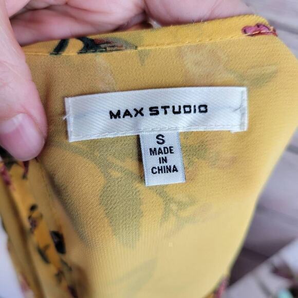 Max Studio Angel Sleeve Yellow Floral Lined Blouse Size Small - Picture 9 of 9